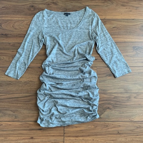 Express Dresses & Skirts - M Express 3/4 Sleeve Light Grey Side Ruched Dress